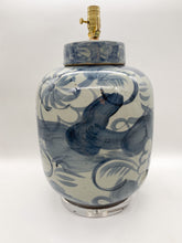 Load image into Gallery viewer, large ceramic table lamp, oriental ceramic, Chinese ceramic, Dallas lamp store, large ceramic vase lamp, oriental vase lamp, heavy ceramic, heavy Chinese vase, heavy oriental ceramic, heavy oriental vase, blue and white, blue and celadon, large brushstroke, brushstroke, exaggerated brushstroke, floral, floral imagery, grandiose ceramic vase, table lamp, Dallas lampshade, Dallas lampshades, Dallas lamps, lamps Dallas 