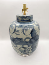 Load image into Gallery viewer, large ceramic table lamp, oriental ceramic, Chinese ceramic, Dallas lamp store, large ceramic vase lamp, oriental vase lamp, heavy ceramic, heavy Chinese vase, heavy oriental ceramic, heavy oriental vase, blue and white, blue and celadon, large brushstroke, brushstroke, exaggerated brushstroke, floral, floral imagery, grandiose ceramic vase, table lamp, Dallas lampshade, Dallas lampshades, Dallas lamps, lamps Dallas 