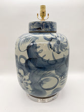 Load image into Gallery viewer, large ceramic table lamp, oriental ceramic, Chinese ceramic, Dallas lamp store, large ceramic vase lamp, oriental vase lamp, heavy ceramic, heavy Chinese vase, heavy oriental ceramic, heavy oriental vase, blue and white, blue and celadon, large brushstroke, brushstroke, exaggerated brushstroke, floral, floral imagery, grandiose ceramic vase, table lamp, Dallas lampshade, Dallas lampshades, Dallas lamps, lamps Dallas 