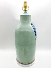 Load image into Gallery viewer, lamps, lamps store, lighting store, Dallas lampshade store, Dallas lamps, interior design Dallas, lampshade store, lampshades Dallas, blue and celadon, celadon and blue, celadon, ceramic lamp, antique chinese urn, acrylic base