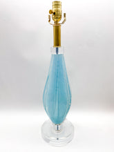 Load image into Gallery viewer, lamps, lamps store, lighting store, Dallas lampshade store, Dallas lamps, interior design Dallas, lampshade store, lampshades Dallas, murano lamp, murano glass, murano, light blue, light blue lamp, bullicante, bullicante detail, hand blown glass
