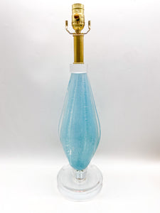lamps, lamps store, lighting store, Dallas lampshade store, Dallas lamps, interior design Dallas, lampshade store, lampshades Dallas, murano lamp, murano glass, murano, light blue, light blue lamp, bullicante, bullicante detail, hand blown glass