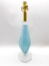 Load image into Gallery viewer, lamps, lamps store, lighting store, Dallas lampshade store, Dallas lamps, interior design Dallas, lampshade store, lampshades Dallas, murano lamp, murano glass, murano, light blue, light blue lamp, bullicante, bullicante detail, hand blown glass

