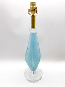lamps, lamps store, lighting store, Dallas lampshade store, Dallas lamps, interior design Dallas, lampshade store, lampshades Dallas, murano lamp, murano glass, murano, light blue, light blue lamp, bullicante, bullicante detail, hand blown glass
