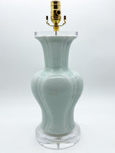 Load image into Gallery viewer, Blue-Oval-Crackle-Vase-Lamp.17.5 -(to-harp-saddle)