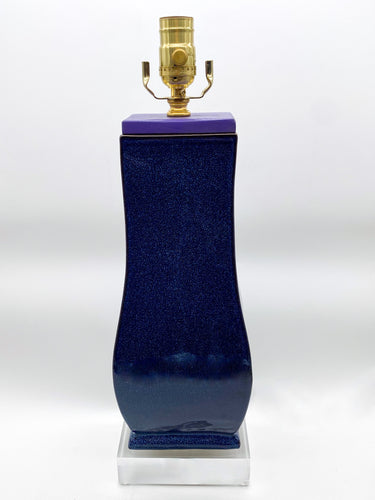 Marled Blue Glazed Purple Cap Rectangular Base Tablelamp