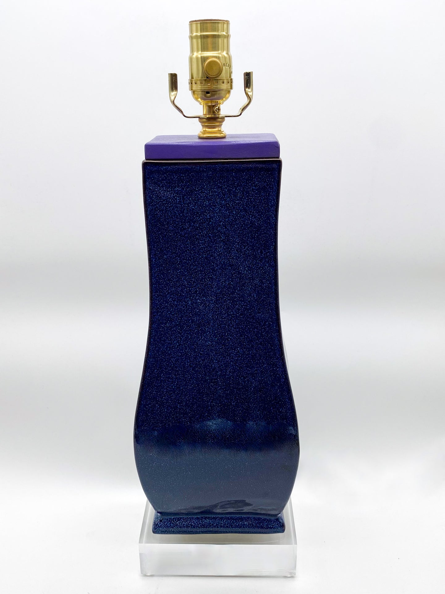 Marled Blue Glazed Purple Cap Rectangular Base Tablelamp