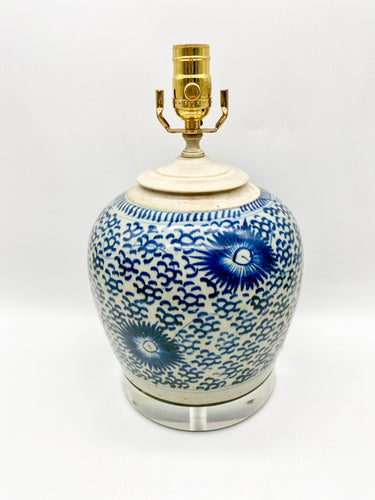 Medium Blue & White Melon Jar Table Lamp
