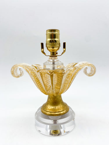 Murano Glass, Gilded Wood and Acrylic Lamp, 14.5