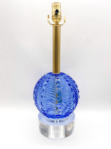 lamps, lamps store, lighting store, Dallas lampshade store, Dallas lamps, interior design Dallas, lampshade store, lampshades Dallas, vintage glass, Belgian glass, blue glass, blue glass lamp, vintage lamp, mid century lamp, acrylic base
