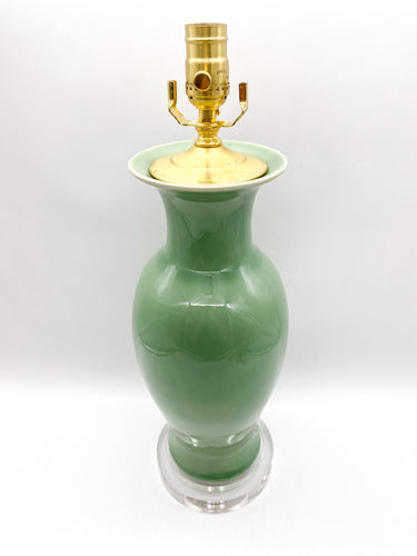 Sage Glazed Porcelain Vase Lamp, ~26