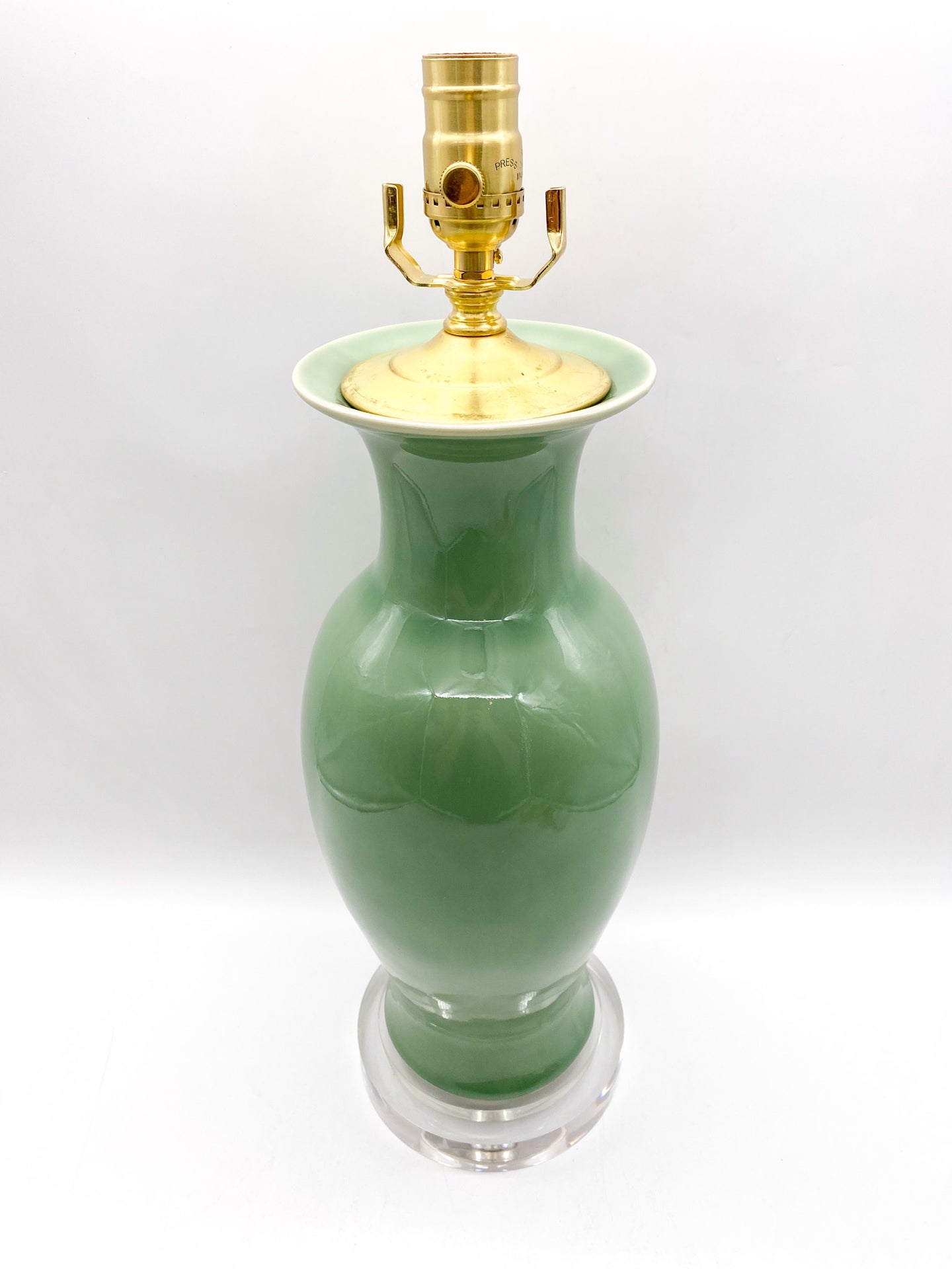 Sage Glazed Porcelain Vase Lamp, ~26
