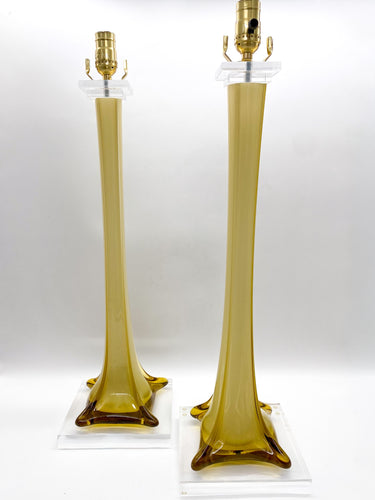 Olive Splash Murano Glass Elongated Square Vase Lamps - 24