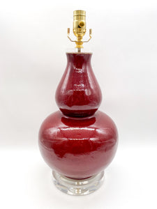 Oxblood Double Gourd Pottery Lamp, 26"
