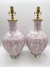 Load image into Gallery viewer, ceramic lamp, single gourd, pink pattern, drip pattern, pink drip glaze, pink/white, white/pink, acrylic base, gourd vase, drip glaze, single gourd, gourd shape