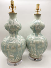 Load image into Gallery viewer, Paul Schneider, double gourd, ceramic, ceramic lamp, double gourd vase, turquoise, light green, drip glaze, heavy glaze