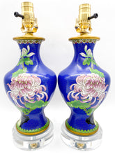 Load image into Gallery viewer, Pair of Royal Blue Floral Cloisonne Vases Lamps