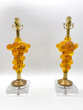 Load image into Gallery viewer, Pair of Vintage Grape Cluster Lamps, Yellow/Gold, ~26&quot; overall height