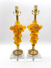 Load image into Gallery viewer, Pair of Vintage Grape Cluster Lamps, Yellow/Gold, ~26&quot; overall height