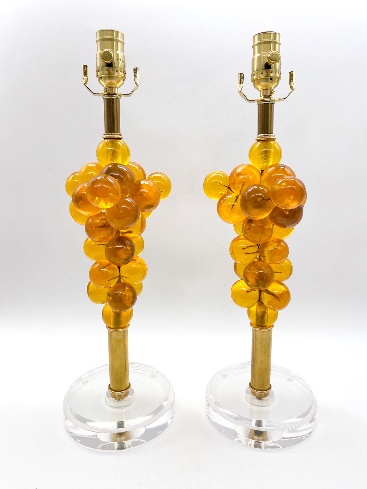 Pair of Vintage Grape Cluster Lamps, Yellow/Gold, ~26