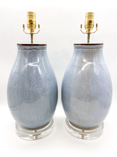 Pale Blue Drip Glaze Pottery Lamp, ~26