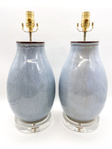 Pale Blue Drip Glaze Pottery Lamp, ~26"
