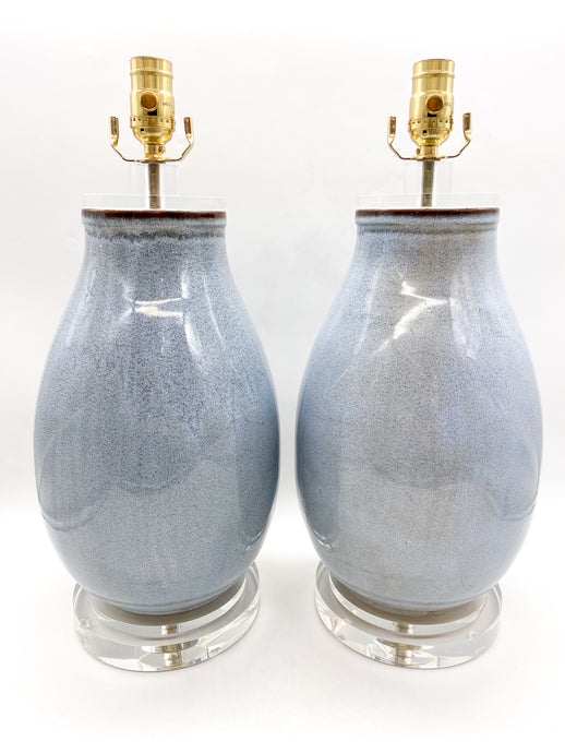 Pale Blue Drip Glaze Pottery Lamp, ~26