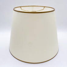 Load image into Gallery viewer, lampshade, lampshades, parchment, paper lampshade, ivory lampshade, gold lining, gold edge, gold tape, gold, off-white, antique white, empire shade, empire shape, tapered shade, tapered lampshade, Dallas lampshade, Dallas lampshade store, lamp store Dallas, home lighting Dallas