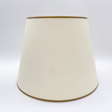 Load image into Gallery viewer, lampshade, lampshades, parchment, paper lampshade, ivory lampshade, gold lining, gold edge, gold tape, gold, off-white, antique white, empire shade, empire shape, tapered shade, tapered lampshade, Dallas lampshade, Dallas lampshade store, lamp store Dallas, home lighting Dallas
