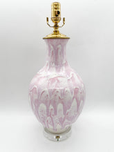 Load image into Gallery viewer, ceramic lamp, single gourd, pink pattern, drip pattern, pink drip glaze, pink/white, white/pink, acrylic base, gourd vase