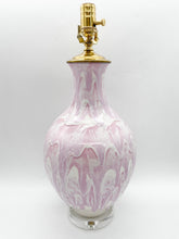 Load image into Gallery viewer, ceramic lamp, single gourd, pink pattern, drip pattern, pink drip glaze, pink/white, white/pink, acrylic base, gourd vase
