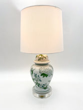 Load image into Gallery viewer, Primrose &amp; Lotus Green/White Chinoiserie Mini Temple Jar Lamp