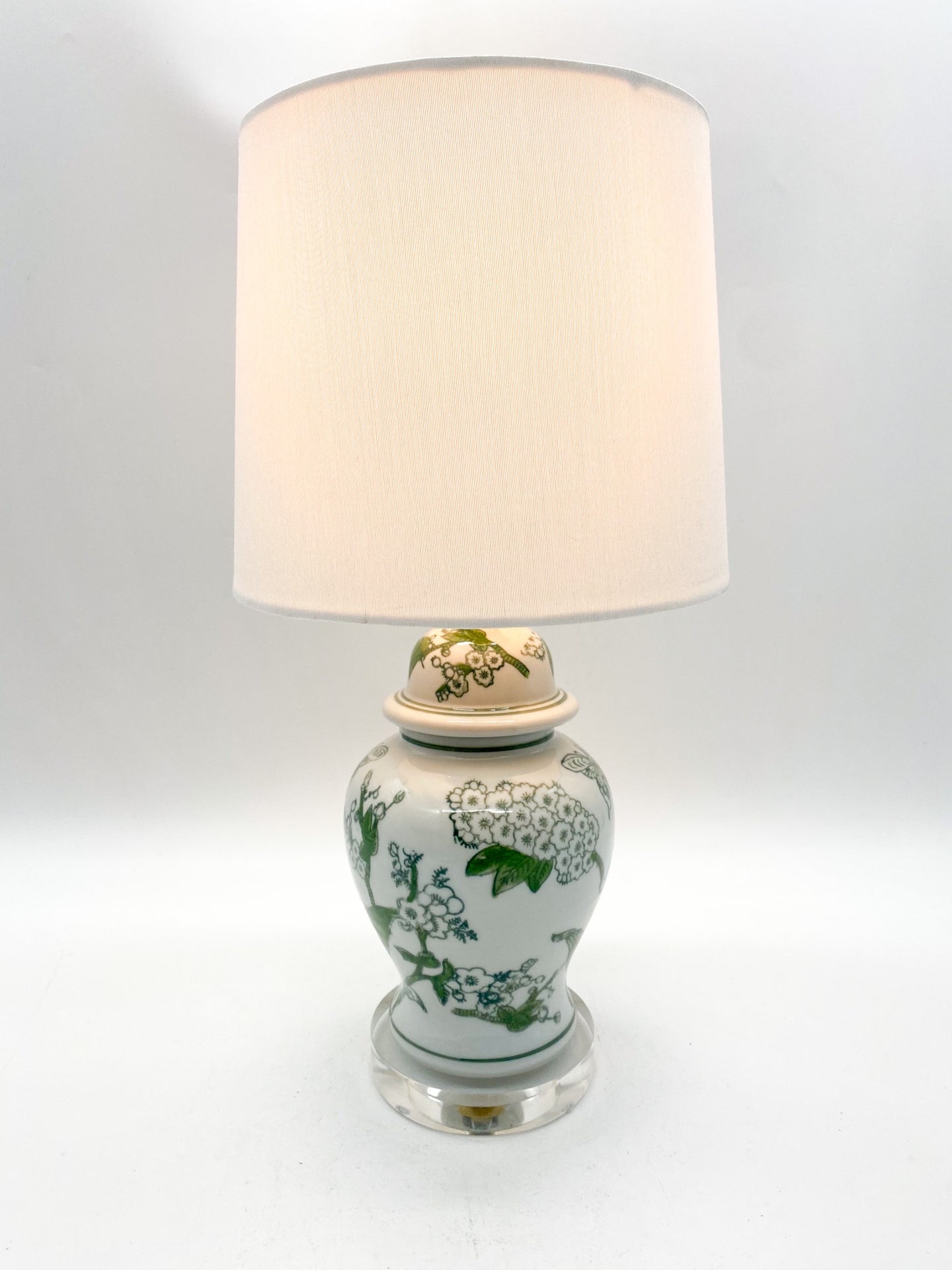 Primrose & Lotus Green/White Chinoiserie Mini Temple Jar Lamp