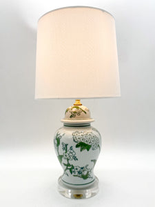 Primrose & Lotus Green/White Chinoiserie Mini Temple Jar Lamp