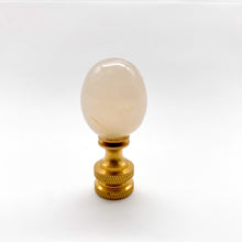Load image into Gallery viewer, grape finial, quartz finial, finial, finials, quartz, quartzite, egg shaped, oblong, natural material, natural finial, off-white finial, mineral finial, lampshade topper, lampshade top