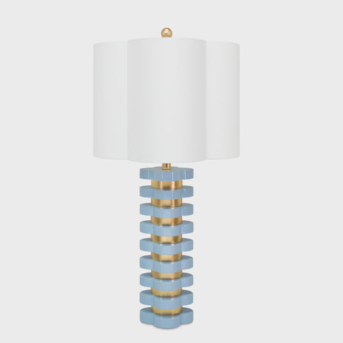 blue, acrylic, gold, gold leaf, clover shape, light blue, stacked acrylic, quatrefoil, tablelamp
