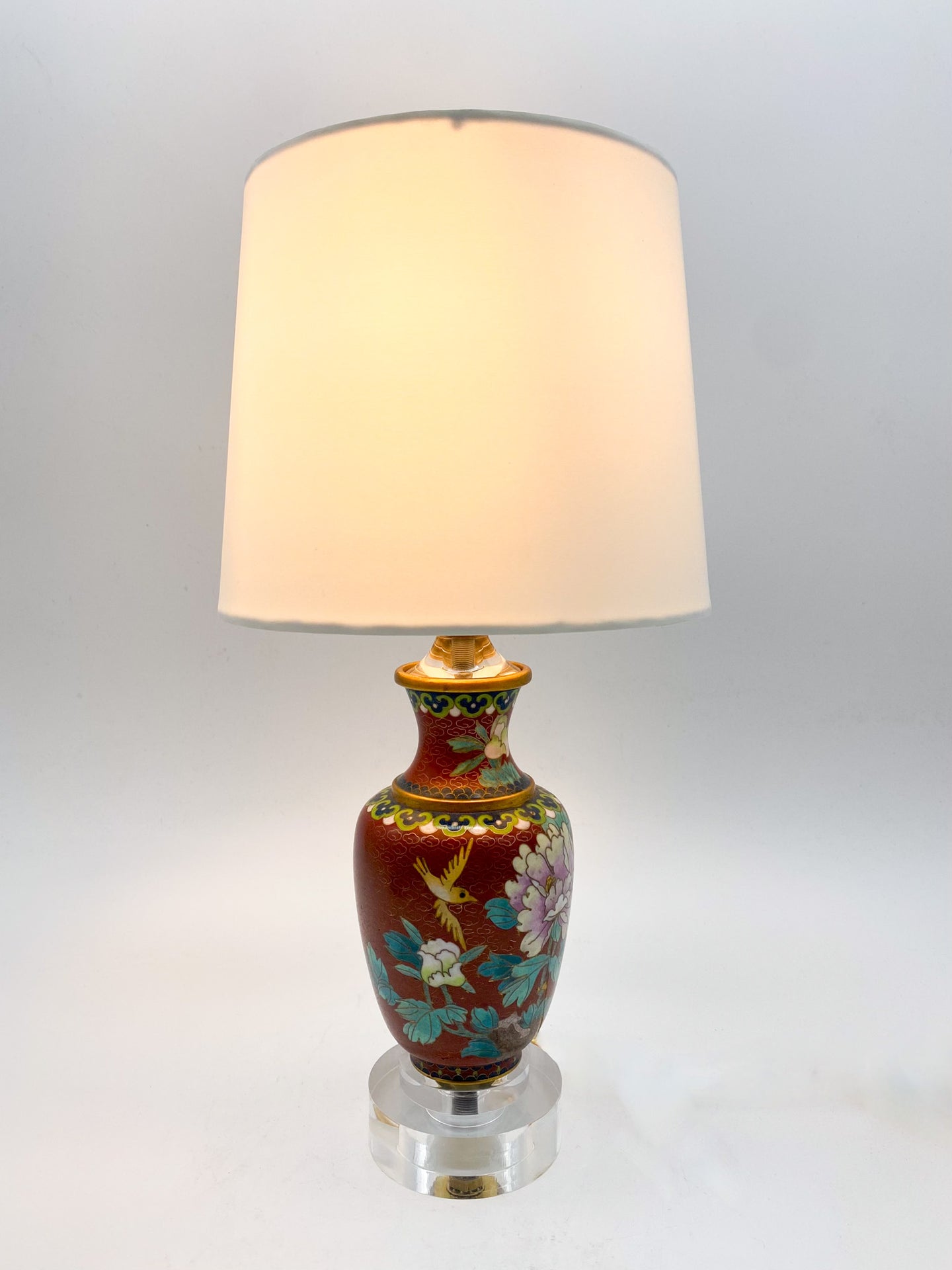 Small Red Orange Cloissone Vase Lamp