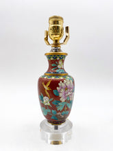 Load image into Gallery viewer, Small Red Orange Cloissone Vase Lamp