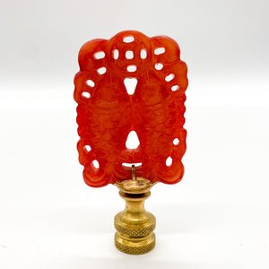 Rust Dyed Jade Twin Fish Finial, 2-3/4"