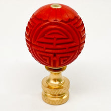 Load image into Gallery viewer, finial, finials, red finial, cinnabar, red cinnabar, cinnebar, red cinnebar, carved, carving, carved finial, lampshade top, lampshade topper, lampshade finial, lamp finial, table lamp finial