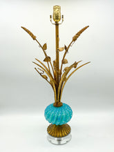 Load image into Gallery viewer, Blue Murano/Gold Wheat Table Lamp. 21.5in. tall (to harp saddle)