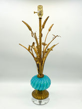 Load image into Gallery viewer, Blue Murano/Gold Wheat Table Lamp. 21.5in. tall (to harp saddle)