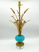 Load image into Gallery viewer, Blue Murano/Gold Wheat Table Lamp. 21.5in. tall (to harp saddle)