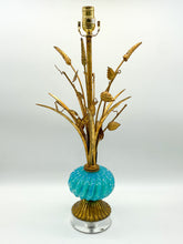 Load image into Gallery viewer, Blue Murano/Gold Wheat Table Lamp. 21.5in. tall (to harp saddle)