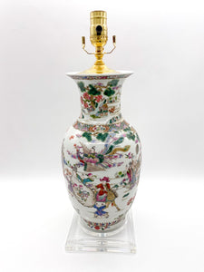 Small Rose Famille Lamp with square base, ~26"