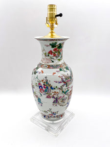 Small Rose Famille Lamp with square base, ~26"