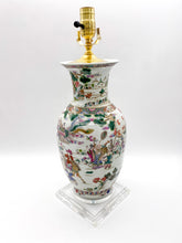 Load image into Gallery viewer, Small Rose Famille Lamp with square base, ~26&quot;
