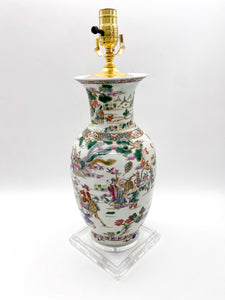 Small Rose Famille Lamp with square base, ~26"