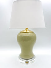 Load image into Gallery viewer, lamps, lamps store, lighting store, Dallas lampshade store, Dallas lamps, interior design Dallas, lampshade store, lampshades Dallas, ceramic lamp, hand painted, crackle glaze, ceramic, celadon, acrylic base, acrylic, antiques, vintage lamps, oriental lamps
