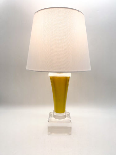 Square Olive Green Murano Fluted Glass Lamp
